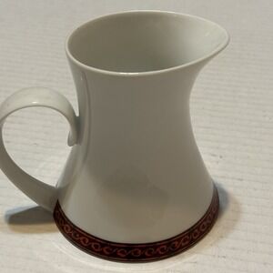 Creamer Block Bidasoa Flamenco Spain White Red Black Band 3.75" Tall Vtg Pitcher
